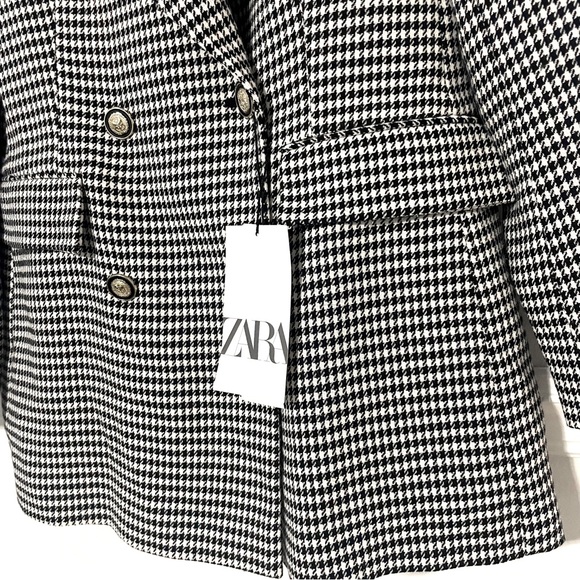 NWT ZARA • double breasted houndstooth blazer black white blogger favorite sz S - Picture 8 of 10